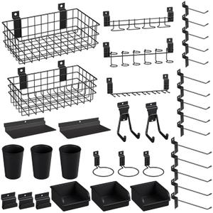 INCLY 30PCS Slatwall Accessories Set with Slatwall Baskets, Slatwall Hooks, Slatwall Shelves, Slatwall Bins, Slatwall Cups, Heavy Duty Slat Wall Accessory for Garage Room Shop Organizing Display