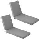 YEFU Chaise Lounge Cushions Outdoor: 80x26x3 Inch Olefin Waterproof Fade-Resistant Lounge Chair Cushion Set of 2 for Outdoor Furniture - Pool Lounger Pads with Ties for Patio(Gray)