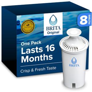 Brita Standard Water Filter for Pitchers and Dispensers, BPA-Free, Reduces Copper, Cadmium and Mercury Impurities, Lasts Two Months or 40 Gallons, Includes 8 Filters