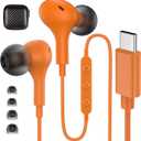 USB C Headphones Wired Earbuds for iPhone 17 16 Pro Max 15 for Samsung S26 S25 Ultra S24 S23 Wired Headphones,Corded USB Type C Earphones with Microphone& Remote for iPad 10 11th Pixel 10a 9 9a,Orange