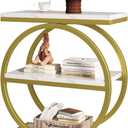 IBUYKE Narrow End Table with 3 Storage Shelves, Industrial Sofa Side Table, Double Round Metal Frames, Slim Nightstand and Bedside Table for Bedroom, Living Room, White with Gold UTMJ418G, 23" x 11" x 25"