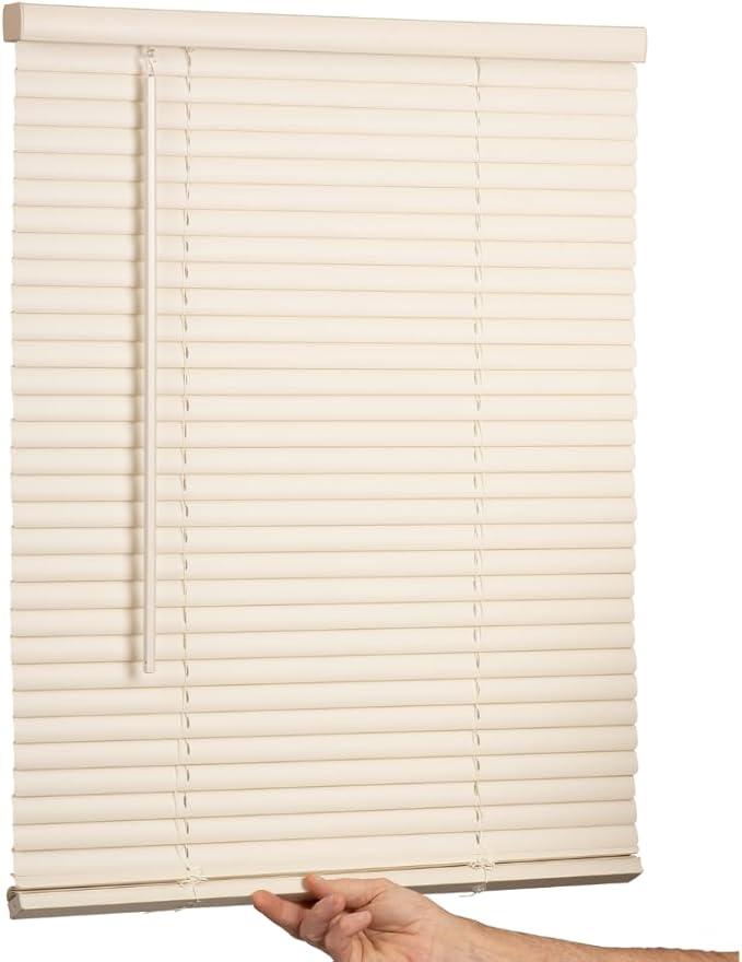 Cordless Mini Blind, 1" Vinyl Slats, 22" Wide x 36" Long - Alabaster, Window Blinds for Home and Office, Interior Door Blinds - Light Filtering
