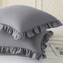 KKJIAF Ruffle Pillow Cases 24x24 Inches, Grey Square Ruffled Pillow Covers Set of 2, Microfiber Wrinkle Resistant Pillow Shams with Envelope Closure for Sofa Bed Living Room