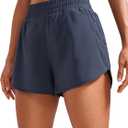 CRZ YOGA Dolphin Athletic Shorts for Women 3" - High Waisted Quick Dry for Running Workout Gym Track with Zip Pocket (X-Small, Navy)