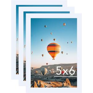5x6 White Picture Frame Set of 3, Horizontal and Vertical Formats for Wall Hanging, 5 x 6 Wall Gallery Poster Photo Frames with Shatter Resistant Plexiglass, 3 Pack, White