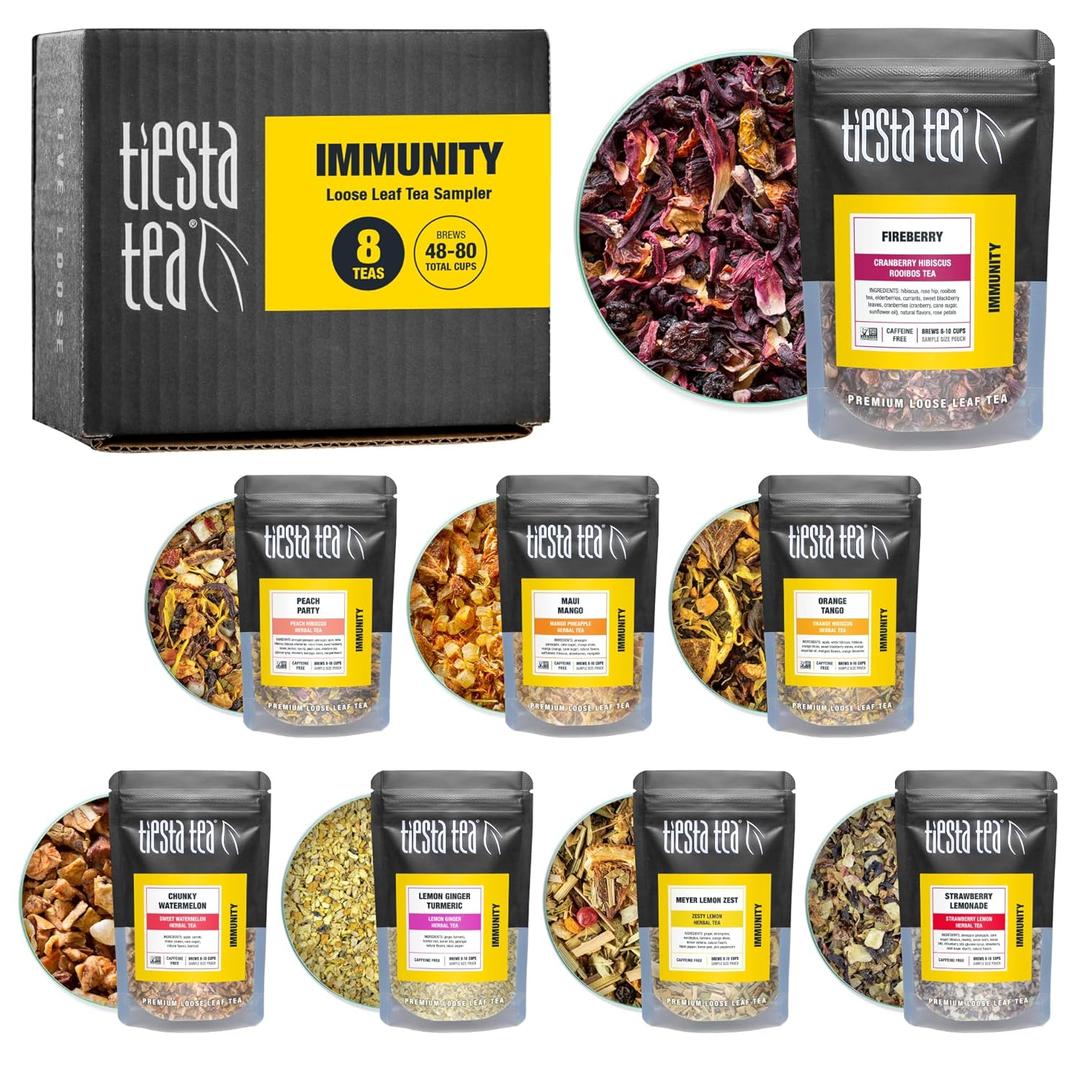 Tiesta Tea - Herbal & Rooibos Tea Sampler Dry Flight Set, Loose Leaf, No Caffeine Blend, Makes Hot & Iced, Assorted Herbal, Rooibos, Fruit Blends & More, 8 Resealable Sample Pouches (EXP 11/21/27)