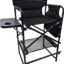 Tall Folding Director Chair 30.7" Seat Height Foldable Bar Stool for Makeup Artist Face Painting with Side Table Carry Bag and Cosmetic Bag Supports 350LBS