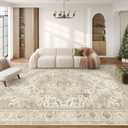 Washable Rugs 8x10 Area Rugs for Living Room, Bedroom, Office, Ultra-Thin Anti Slip Backing Rug, Super-Soft Vintage Large Area Rug, Home Decor Farmhouse Rugs (Ivory/Beige, 8'x10')
