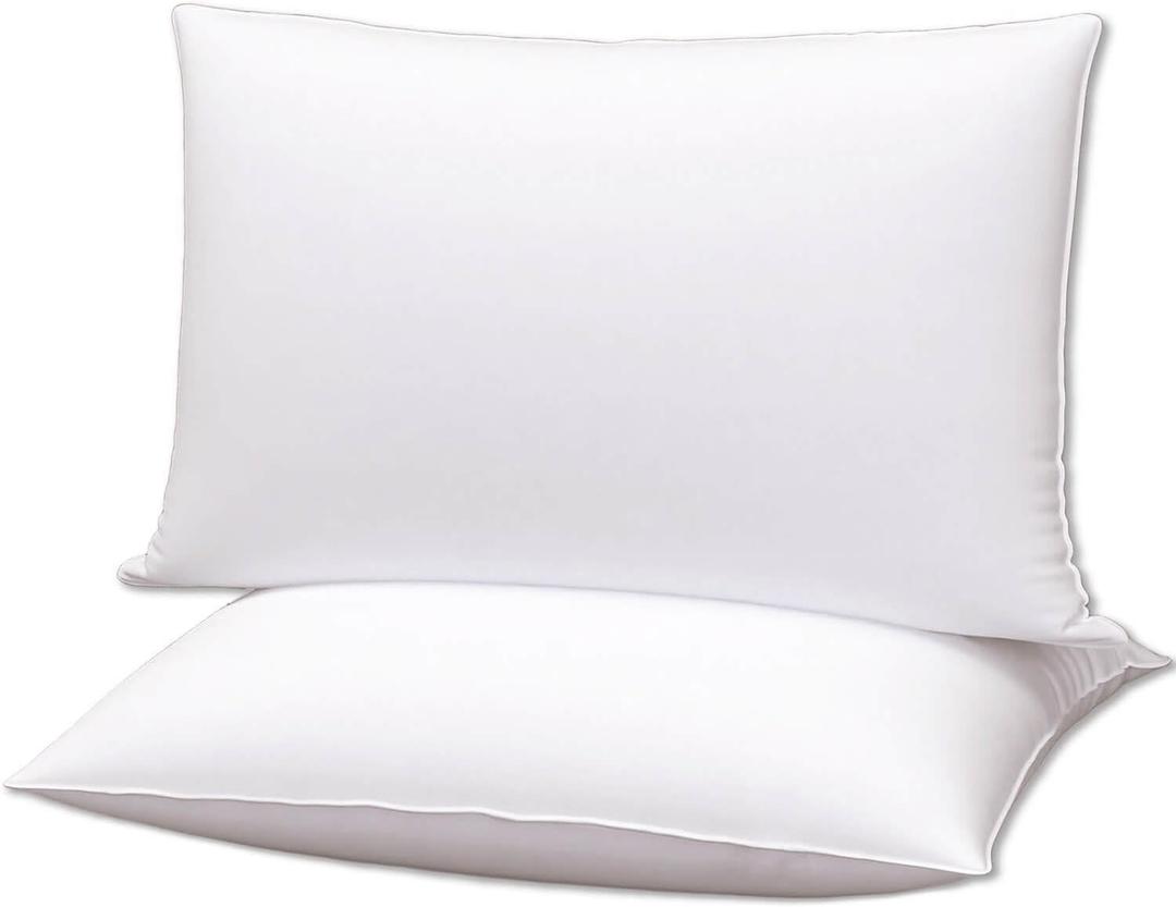 Flat Ultra Thin Bed Pillows Standard Size Pillow Set of 2 Extra Soft Down Alternative for Stomach Back Sleeper White 20x26inches