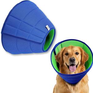 Adjustable Spay/Neuter Recovery Neck and Head Collar, Soft Dog Tapered Collar for Large/Medium/Small Pets (Blue, L)