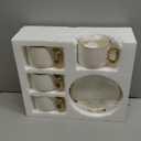 LETAOTAO Cappuccino Cups with Saucers, 8oz Ceramic Coffee Cups with Saucers Set, Latte Art Coffee Mugs with Gold Trim, Tea Cups Set of 4, British/Italian Coffee cups for Cafe Mocha, Double Espresso