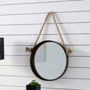 Danya B. SE2231 Rustic Wall Decor – Iron Framed Round Mirror with Hanging Rope - Metal 15-inch Accent Mirror – Dark Brown