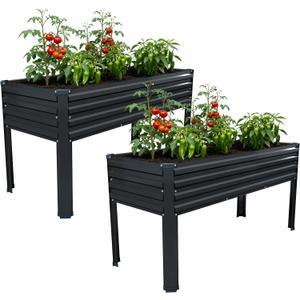 Vengarus Galvanized Raised Garden Bed Outdoor with Legs,481830in Metal Elevated Raised Planter Box for Backyard, Patio, Balcony, 300lb Capacity,Black(2PCS)