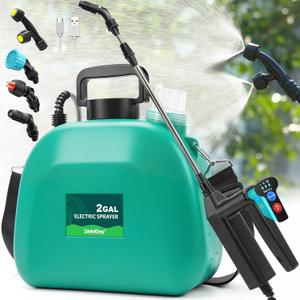 Battery Powered Sprayer 2 Gallon, 2025 Upgraded Electric Weed Sprayer with 3 Spray Forces, Battery Indicator, Rechargeable Handle,4 Mist Nozzles,23.6" Retractable Wand,Shoulder Strap, for Lawn&Garden (Green)