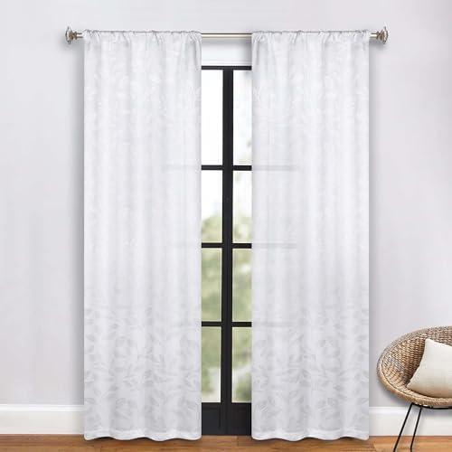 SUPERIOR Blackout Curtains, Room Darkening, Bedroom, Drapes, Kitchen, Living Room Window Accents, Sun Blocking, Thermal, 2 Pack, Leaves Blackout Curtains, Set of 2, 26" x 84", White