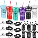 Hollowfly 6 Set Coach Appreciation Gifts for Men Women, Best Coach Ever Plastic Cup with Lid and Straw 24 oz Coaches Keychain Whistle, Soccer Baseball Softball Tennis Coaches Gift