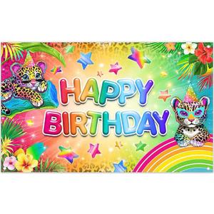 Swepuck 72x43inch Fabric Rainbow Happy Birthday Backdrop Colorful Leopard Wild Cheetah Photography Background Baby Shower Kids Party Decorations Photo Banner Props