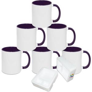 MR.R 11oz Sublimation Blank Coffee Mugs,Cup Blank White Mug Cup with Purple Color Mug Inner and Handle,Set of 6