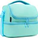FlowFly Double Decker Cooler Insulated Lunch Bag Large Tote for Boys, Girls, Men, Women, With Adjustable Strap,Light Blue