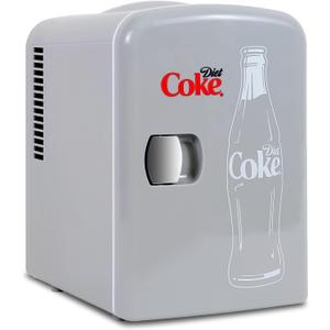 Diet Coke Mini Fridge - Refrigerator for Bedroom Skincare Office, Portable Table Top Beverage Cooler, 12V DC/220V ACRefrigerador For Drinks, Soda, Wine, Use In Car, Dorm, Outdoor, Patio, 6 Can [Energy Class A]