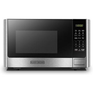 BLACK+DECKER Digital Microwave Oven with Turntable Push-Button Door, Child Safety Lock, Stainless Steel, 0.9 Cu Ft