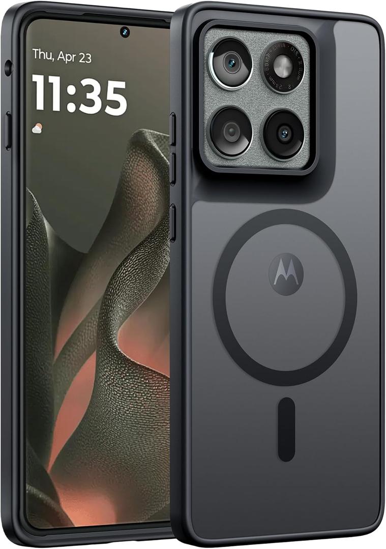 FNTCASE for Motorola Edge-2025 Magnetic Case: Matte Textured Military Grade Drop Protection Translucent Cell Phone Cover - Slim Rugged Durable Shockproof Protective Bumper Phonecase(6.6 inch/Black)