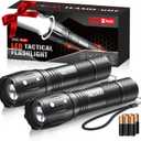 RECHOO LED Flashlight 2 Pack, Tactical Flashlights High Lumens with 3 Modes, Pocket Small Flash Light, Waterproof Zoomable Flashlights for Home Emergency, Camping Essentials (Battery Included) (Black)