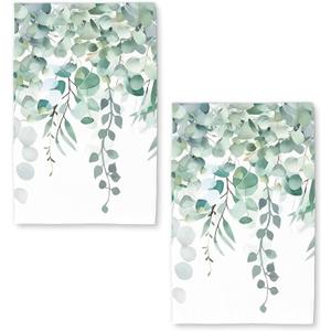 Sage Green Eucalyptus Kitchen Towel Set: 2 Quick-Dry Microfiber Cloths, 18" x 26", "Watercolor Leaves