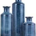 Blue Ceramic Vase Set of 3 Small Vases, Modern Farmhouse for Home Decor Bottles, Rustic Terracotta Vase Decorative Vases for Table,Fireplaces Decor, Bookshelf, Living Room