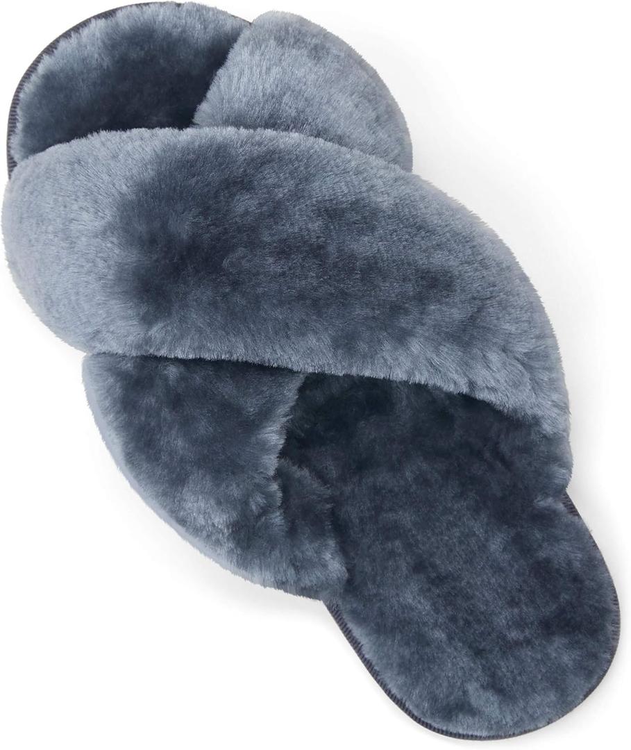 Vepose Women's Cross Band Slippers, Soft Plush Furry Open Toe Fur Slippers, 801 - Grey, Size 11,11.5,12 US - Fuzzy Fluffy Slip on House Shoes Indoor Outdoor (CJY801 Grey 11&12)