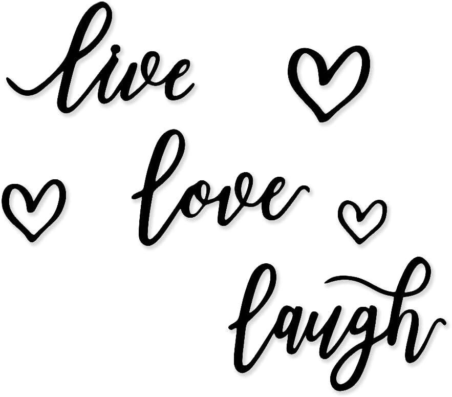 6-Piece Live Laugh Love Metal Wall Art  Rustic Farmhouse Letter Set with Heart Accents, Black Metal Sign Decor for Living Room, Bedroom & Gifts