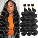 Body Wave Bundles Human Hair 16 16 16 Inch Unprocessed Brazilian Hair 12A Grade 3 Bundles Human Hair Extensions for Women Natural Black