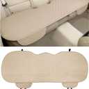 Linen Back Car Seat Cover, Anti-Slip Long Bottom Rear Seat Cover Protector with Storage Pockets, Breathable Linen Rear Bench Seat Protector Cushion Pad for Most Vehicles (Beige, Back)