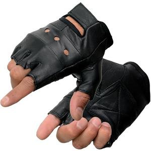Milwaukee Leather SH216 Men's Black Leather Gel Padded Palm Fingerless Motorcycle Hand Gloves W/Breathable ‘Open Knuckle’ L