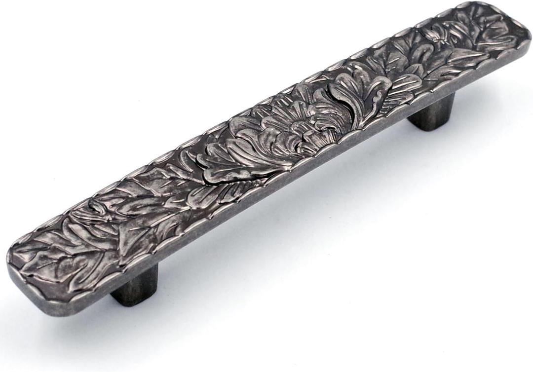JETLAND Bridged Drawer Cabinet Pulls, 4-Pack Antique Gray 4" Hole Centers, Antique Peony Solid Cast, TG0115AN102
