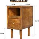 Narrow Nightstand, Solid Wood Night Stand with Drawers, Walnut Mid Century Modern Nightstand, Small Bedside Table with Open Storage Shelf for Bedroom (12 Inch), 11.7*15*22.8inch