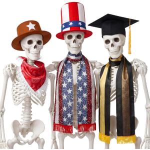 Sadnyy 6 Pcs 12 ft Skeleton Outfit 4th of July Skeleton Costume Patriotic Red White Blue Hat and Scarf for Independence Day, Graduation Day, Cowboy Set Outdoor Decoration, Accessories