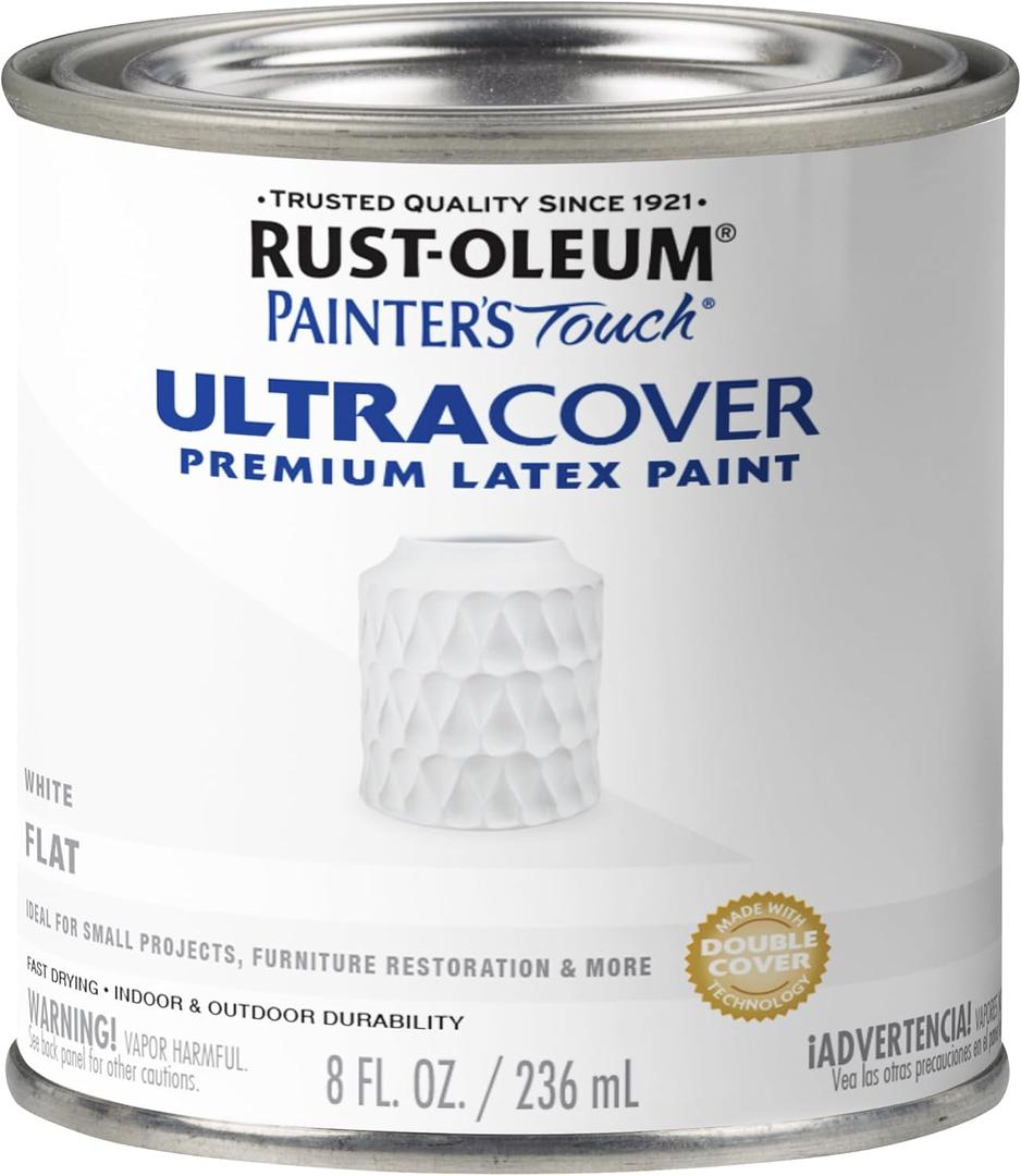 Rust-Oleum 1990730 Painter's Touch Latex Paint, Half Pint, Flat White, 8 Fl Oz (Pack of 1)