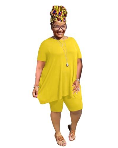 Mrskoala Women Two Piece Outfit Casual Sweatsuits Summer Sets (Yellow, Small)