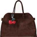 Soft Suede Large Tote Bags for Women Fashion Vintage Top Handle Handbag Fashion Shoulder Hobo Bag with Cherry Pendant (Coffee)