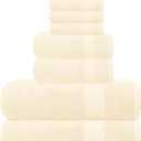 GLAMBURG Ultra Soft 8-Piece Towel Set - 100% Pure Ringspun Cotton, Contains 2 Oversized Bath Towels 27x54, Hand 16x28, 4 Wash Cloths 13x13 Ideal for Everyday use, Hotel & Spa Ivory Cream