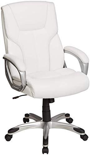 Amazon Basics Executive Home Office Desk Chair with Padded Armrests, Adjustable Height and Tilt, Rolling Swivel Chair, 275 Pound Capacity, White and Pewter