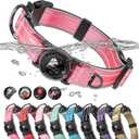 Upgrade Airtag Dog Collar,with IPX8 Waterproof AirTag Holder | Reflective Ultra-Durable | Soft Padded | Lock Buckle | Heavy Duty | Fit Small Medium Large DogsRoseXL(19"27")