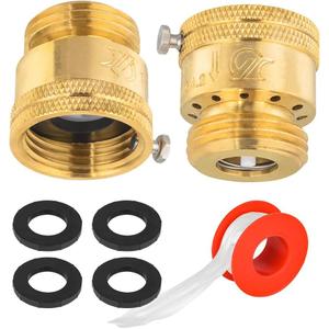 2-Pack Anti Siphon Vacuum Breakers Set, 3/4 Inch Backflow Preventer for Garden Spigot, RV, Solid Brass Anti-Backflow Valve with Sealing Tape and washers