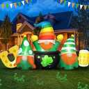 MICOCAH 8FT Long St Patricks Day Inflatables Outdoor Decorations Inflatable 3 Gnomes on Gold Pot with Beer & Horseshoe Built-in LED Lighted Blow Up Yard Decoration for Irish Garden Lawn Holiday Party