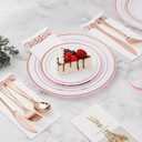 BESTVIP 350PCS Rose Gold Disposable Dinnerware Set for 50 Guests, Plastic Plates for Party, Wedding, Christmas, Include: 100 Plastic Plates, 50 Silver Silverware, 50 Cups, 50 Napkins