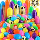 LEASEN [ 6 Surprise Golden Eggs ] 200 Pack Plastic Easter Eggs Bulks, 2.3 Inch Empty Easter Eggs, Bright Colors Plastic Eggs Fillable for Easter Hunt, Basket Stuffers Fillers, Easter Party Favor