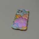 UEEBAI Flower Case for iPhone 17 Pro Max Case, Colorful Retro Oil Painting Girly Phone Cover Pretty Glossy Pattern Wave Cover Cute Sparkly Floral Curly Shell for Women and Girl, Orange Yellow