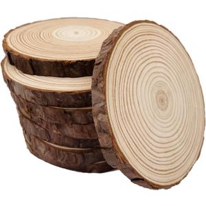 Unfinished Natural with Tree Bark Wood Slices 9 Pcs 5.1-5.5inch Disc Coasters Wood Coaster Pieces Craft Wood kit Circles Crafts Christmas Ornaments DIY Crafts with Bark for Crafts Rustic Wedding