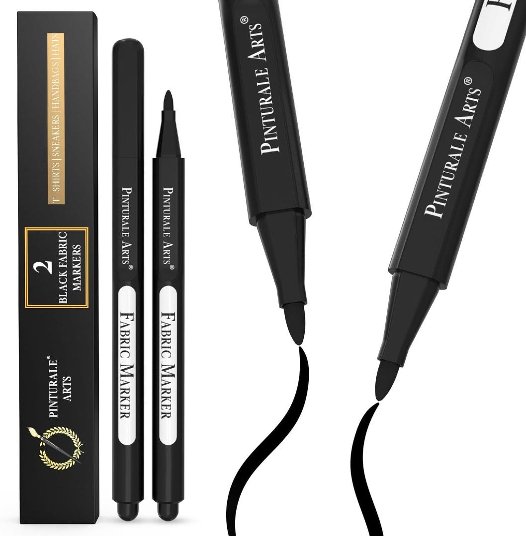 Pinturale Arts 2 Black Fabric Marker For Clothes | Fabric Pens For Clothes Permanent, T Shirts, Shoes, Laundry